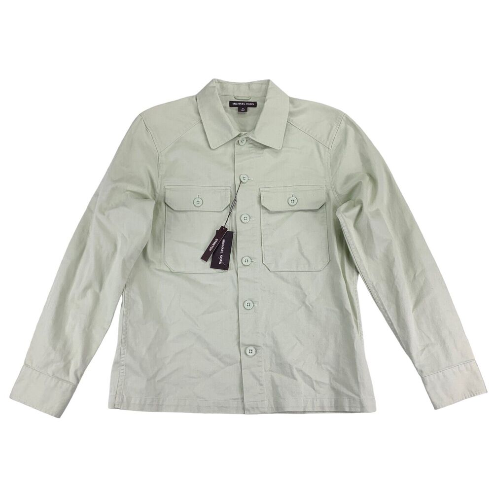 Michael Kors Mens Regular Fit Button Down Shirt Jacket Light Fog Green M